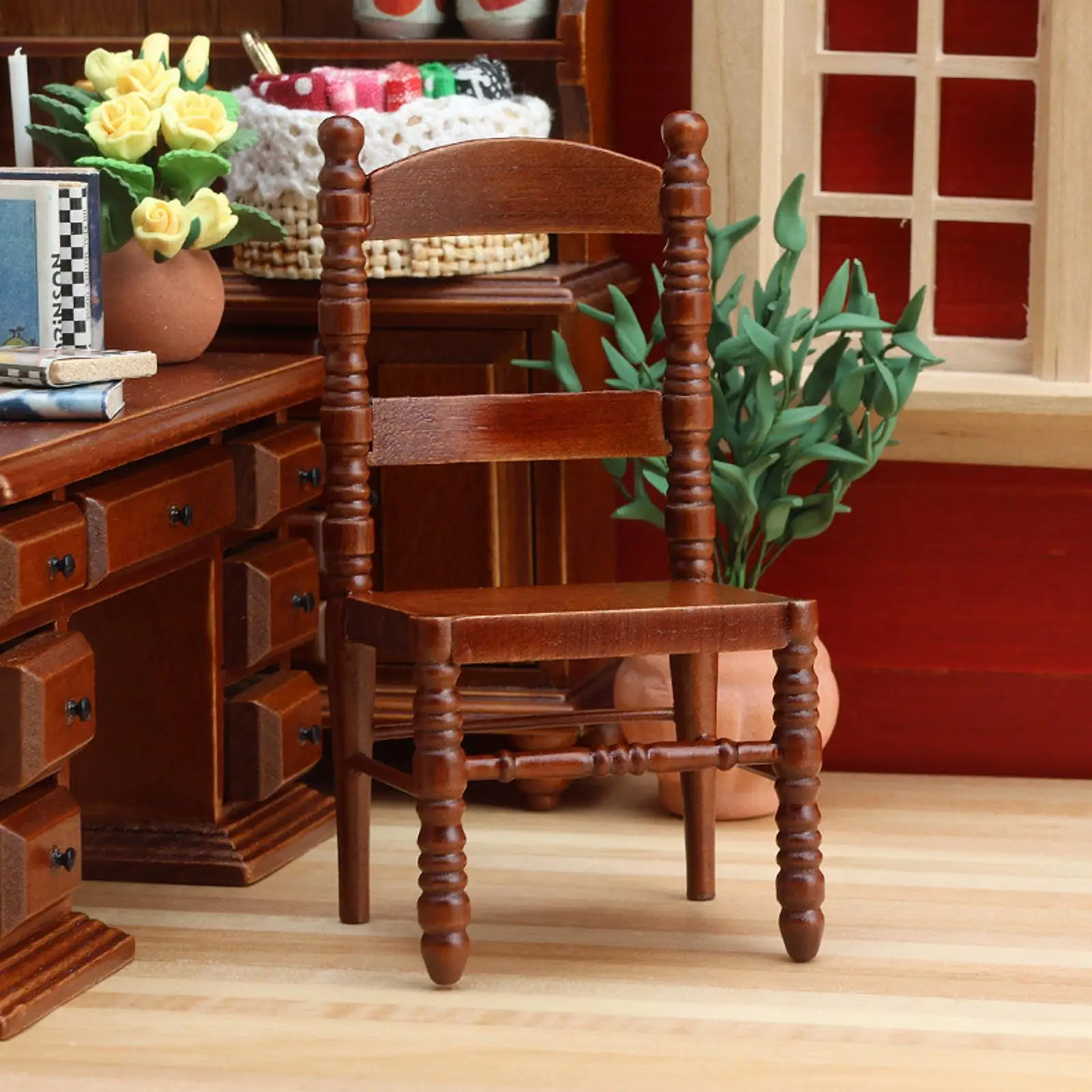 

1/12 Scale Miniature Furniture Chair Ornaments Wooden Kids Pretend Toys Doll House Wooden Chairs for Photo Props Miniature Scene