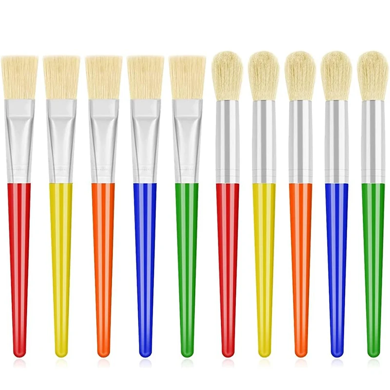 10Pcs Paint Brushes for Kids Paint Brushes Toddler Large Chubby Brushes Round and Flat Preschool Painting Brushes
