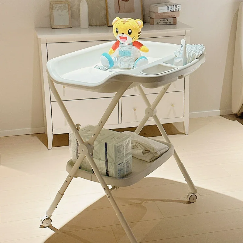 Foldable Multifunctional Bath and Diaper Table – Easy to Store Baby Care Station, Newborn Changing Table with Brake Wheels