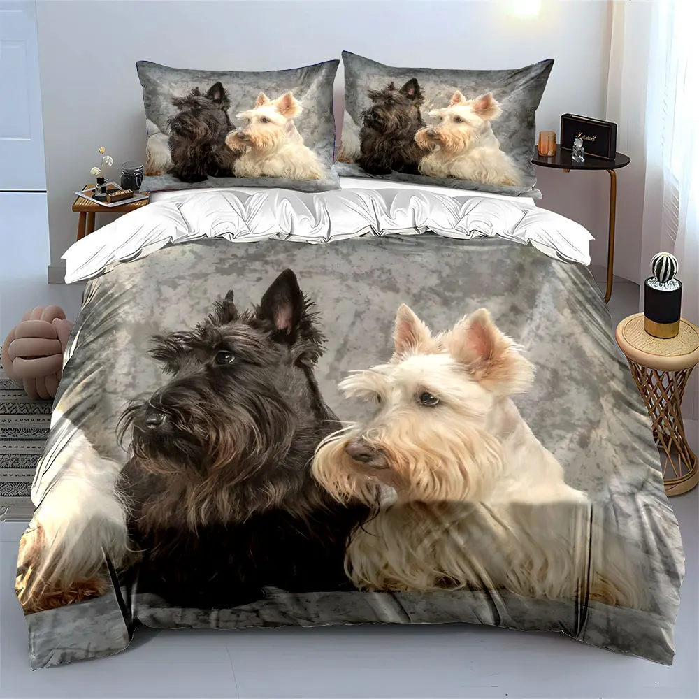 Pet Decor Scottish Terrier Set Soft Skin-Friendly Bedding Set Includes 1 Duvet Cover And 2 Pillowcase, Gift