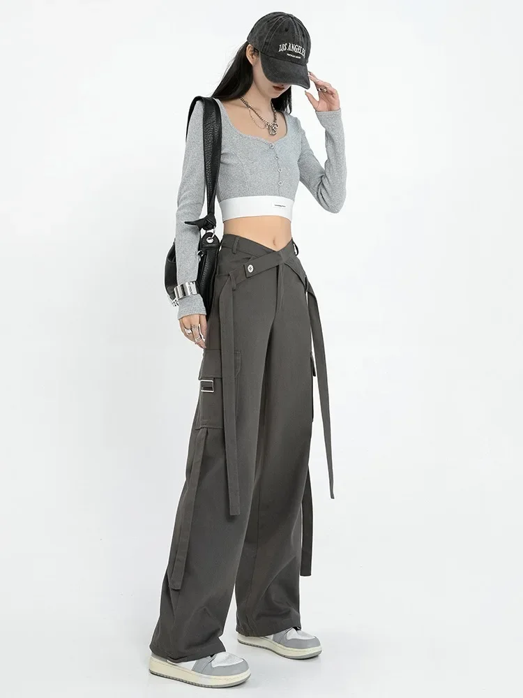 

Grey Sexy Straight Vintage Women Jeans Solid Color Streetwear Chic Button High Waist Fashion Female Denim Wide Leg Pants LJ160