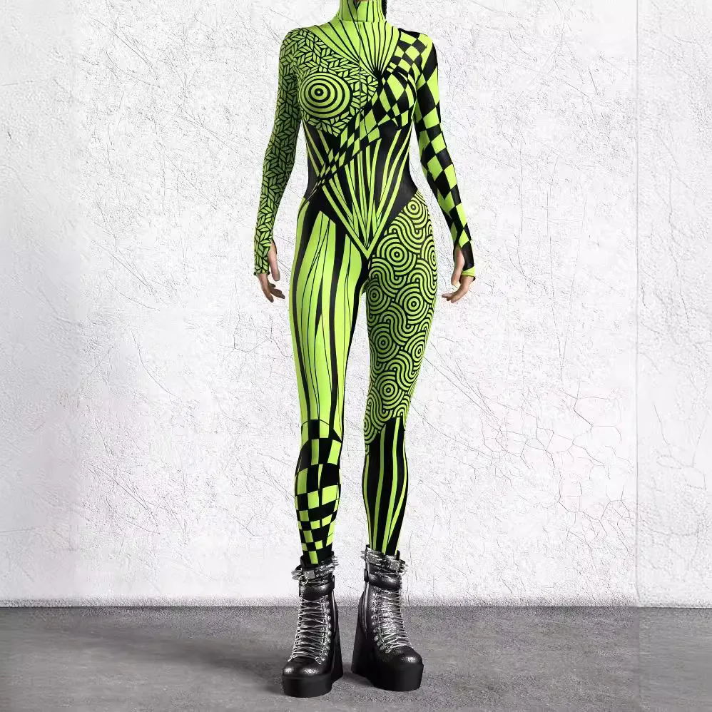 Cyber Punk Art Irregular Lines Jumpsuit Holiday Party Cosplay Bodysuit Costume Halloween Shows Men Women Performance Zentai Suit