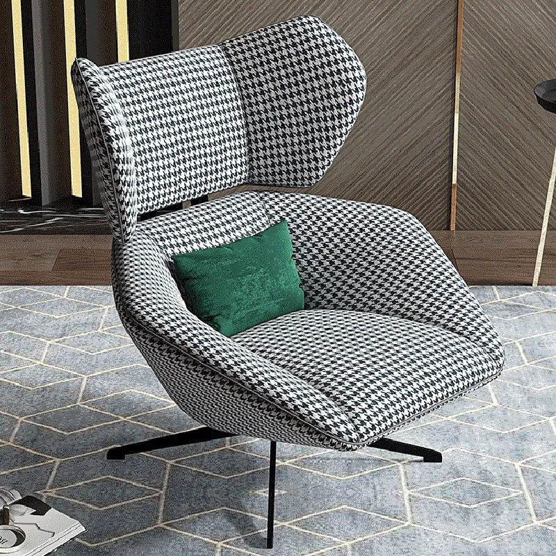 Nordic single sofa chair light luxury leisure American tiger chair modern simple rotating thousand bird grid recliner 2