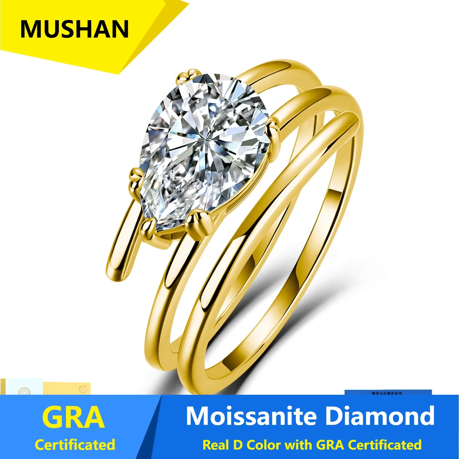 

MUSHAN Luxury Jewelry 925 Sterling Silver Ring Band Women GRA Certificated Moissanite Diamond Emerald D Color Rings Fine Jewelry