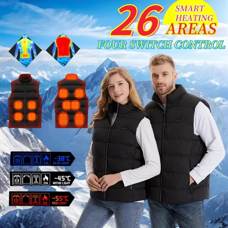 26 Zone Heating Vest Men's Usb Infrared Thermal Jacket Smart Heating Clothes Women Winter Cold-proof Thick Sleeveless Coat Ski