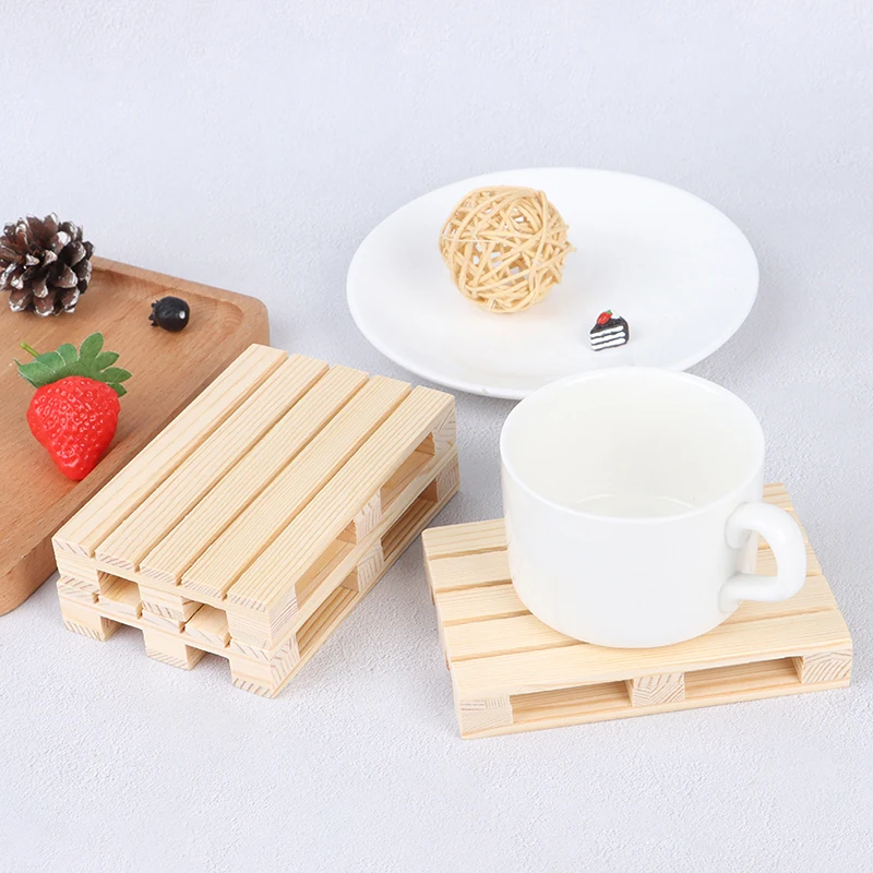 Wooden Miniature Pallet Pallet Beverage Square Coasters Whiskey Cocktail Pallet Flower Pot Cushion Heat Insulation Table Mat