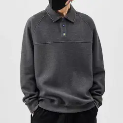 Spring Autumn New Solid Waffle Long Sleeved Polo Shirts Men Fashion Trend Lapel Button Patchwork Loose Breathable Outer Wear Top