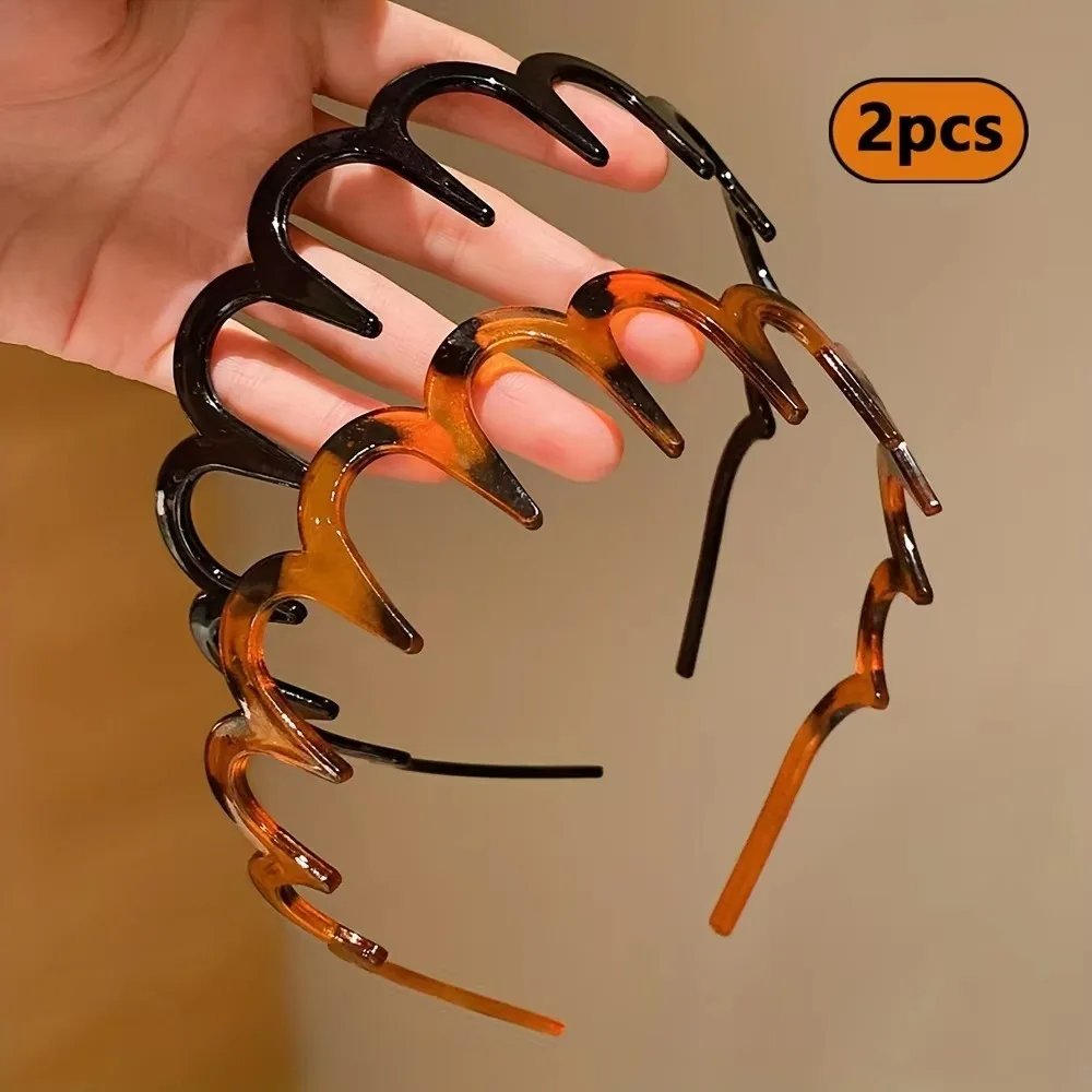 2026 New 2 Pack Women's Wavy Hairbands Sweet New Style Non-Slip Fluffy Texture Toothed Comb Face Wash Friendly Hair Accessories