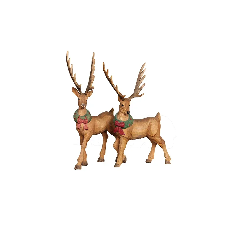 Solid wood hand-carved deer Christmas gifts Home creative ornaments