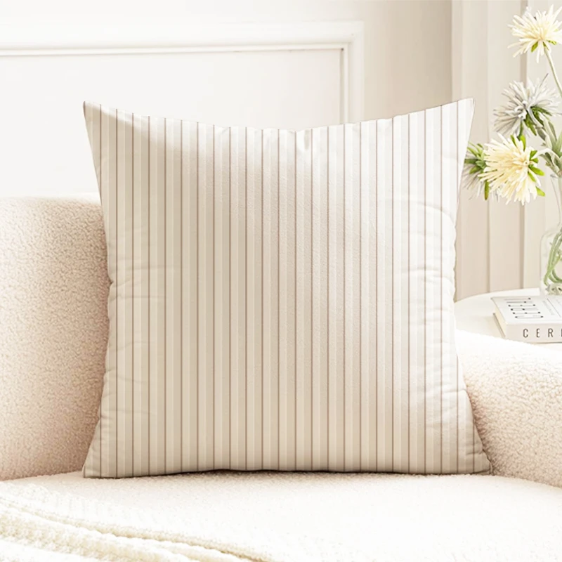 

Beige Striped Pillow Cover, Minimalist Vertical Stripe Decorative Cushion Case, Sofa Bed Home Decoration Accent Pillow