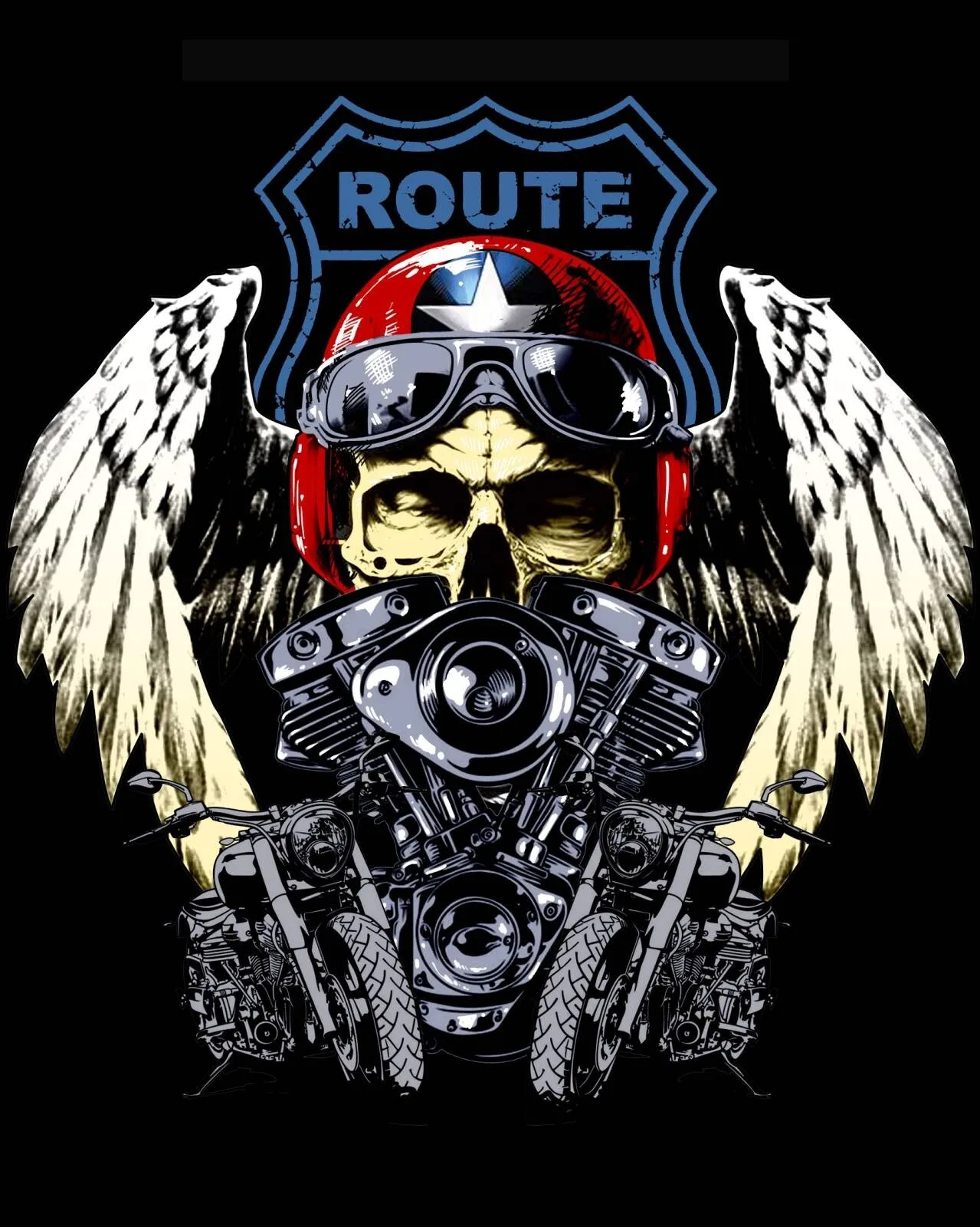 Route 66 Biker V-Twin Motorcycle.skull Rider T-Shirt 100% Cotton O-Neck Short Sleeve Summer Casual Mens T-shirt Streetwear