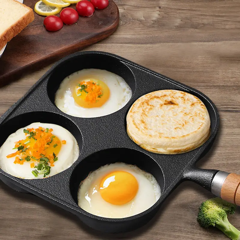 

Cast iron four-hole omelette uncoated flat bottom egg dumpling pan