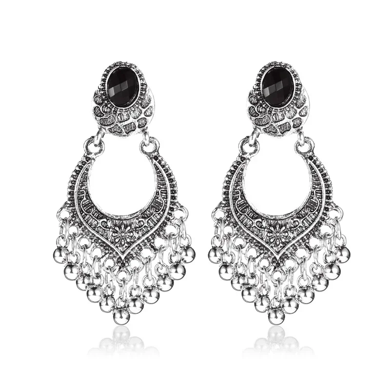 Metal Vintage Tassel Earrings Fashion Jewelry 2024 Indian Boho Carved Ancient Silver Color Drop Earrings for Women Oorbellen