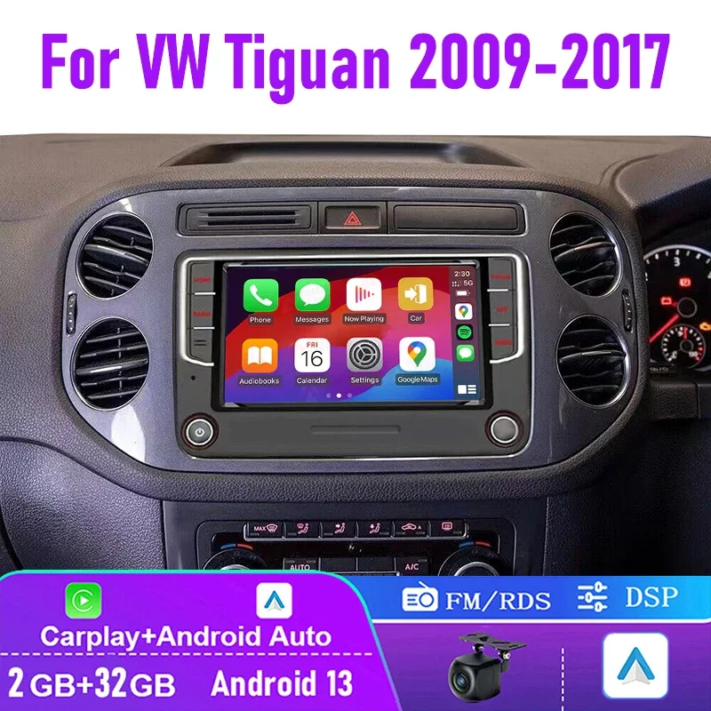 

7" For VW Tiguan 2009-2017 Car Stereo Radio Apple Carplay Android 13 GPS Navi BT Head Unit