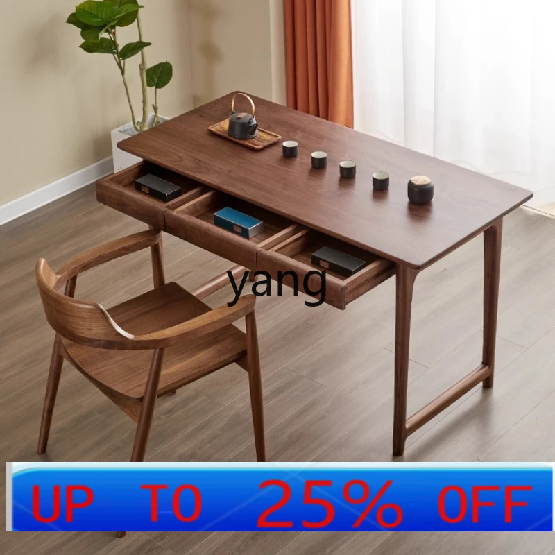 

LMM new Chinese log tea table chair black walnut solid wood tea table simple zen desk