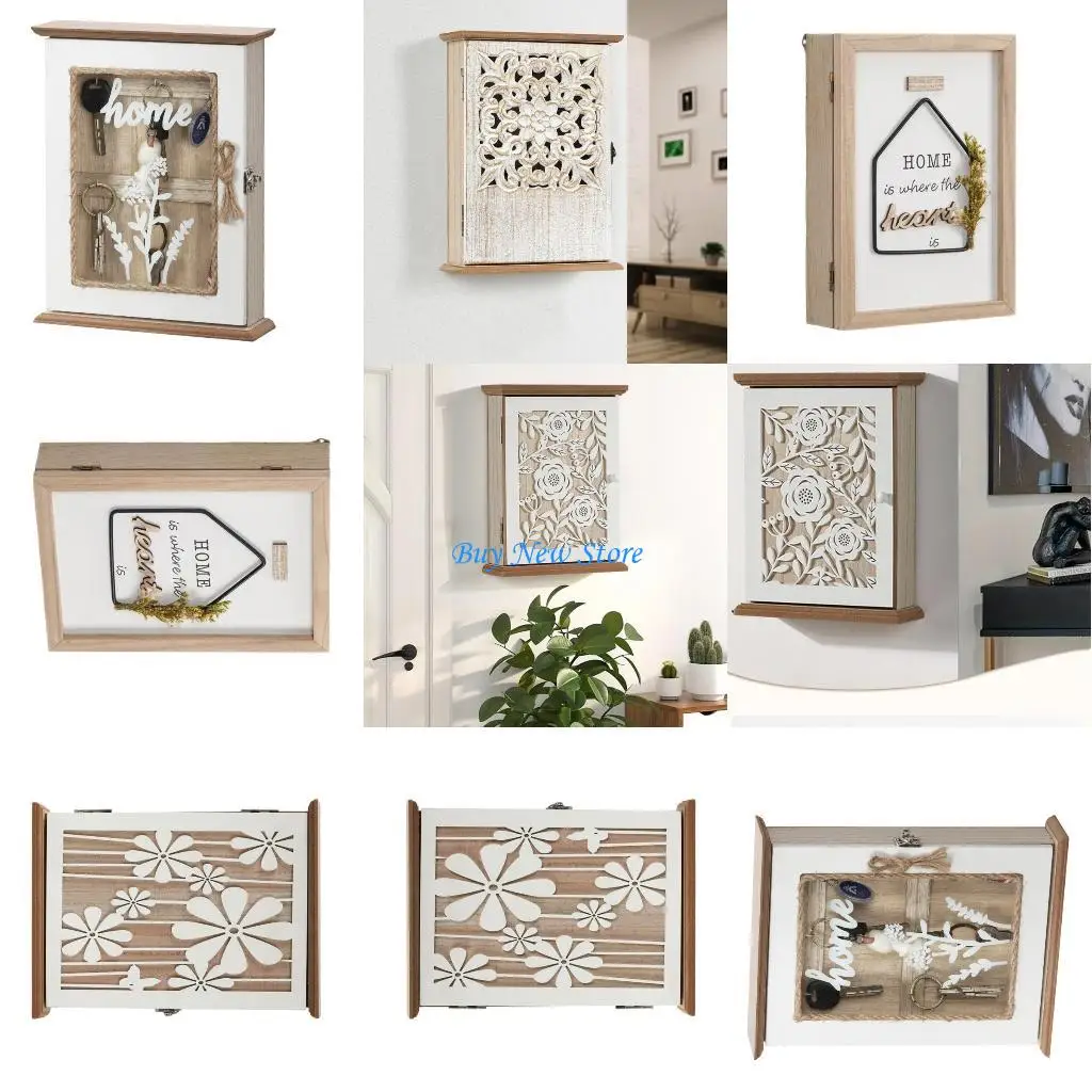 

20CE Wooden Wall Mount Storage Box Secure Locking for Keys Jewelry Small Items