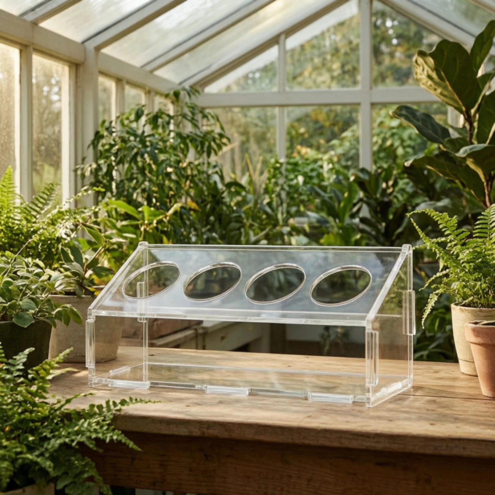 Transparent Quail Feeder with Four Feeding Openings Easy to Clean Multi-Hole Feed Box Seed Dispenser Compact Food Container