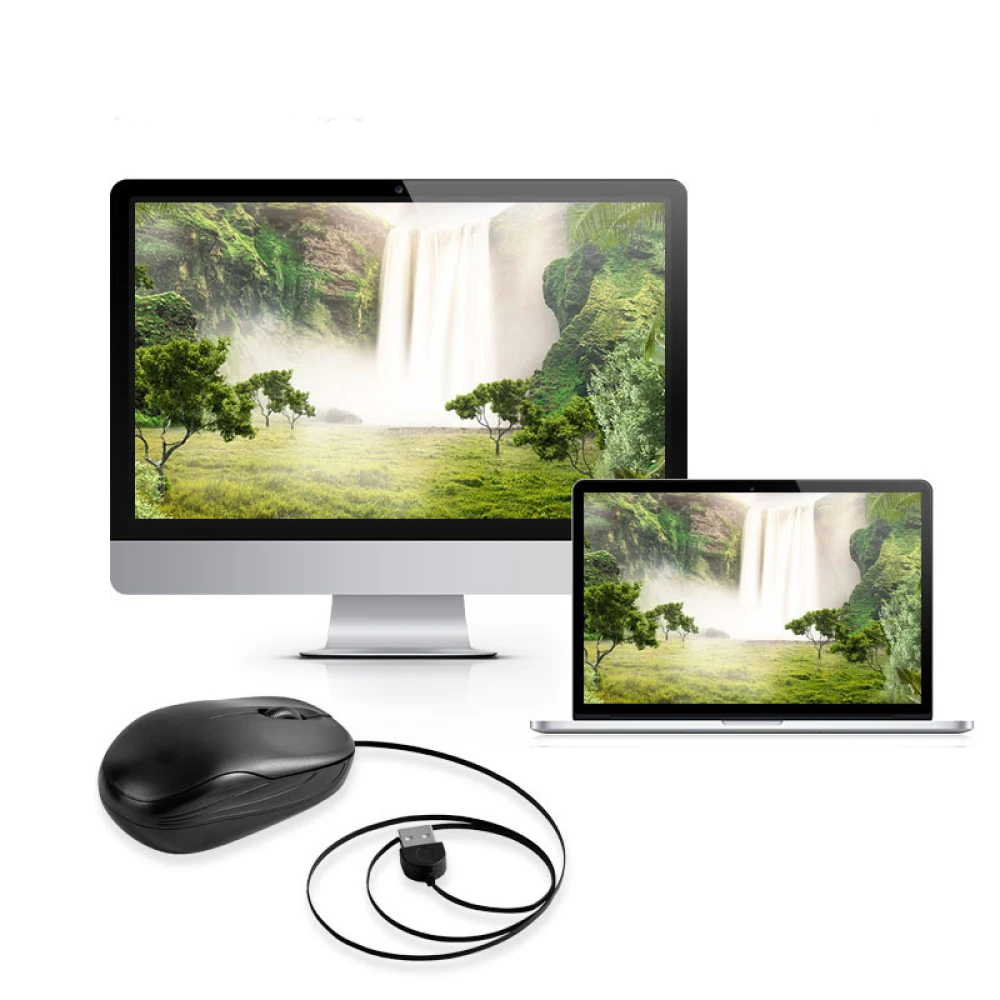 Retractable Wired Optical Mouse USB Gaming Mouse Computer Mouse 1000DPI Retractable Cable Travel Mute