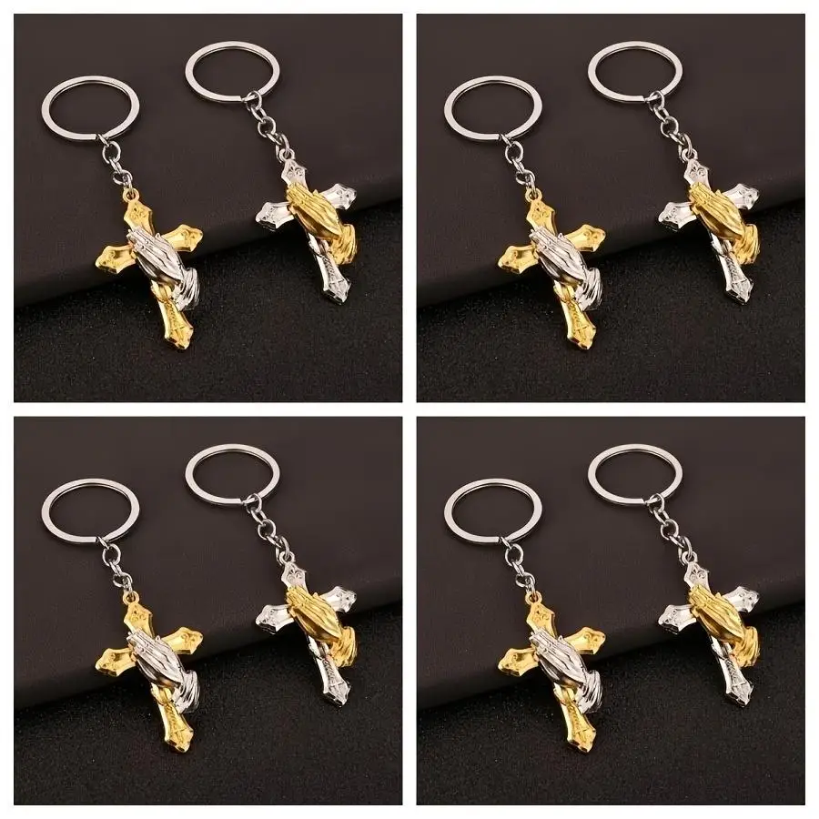 1/5/10/20/50/100pcs Items (10 Sets) Religious Keychains - Metal Cross Pendants with Open Rings, Elegant Gifts for Baptisms/Easte