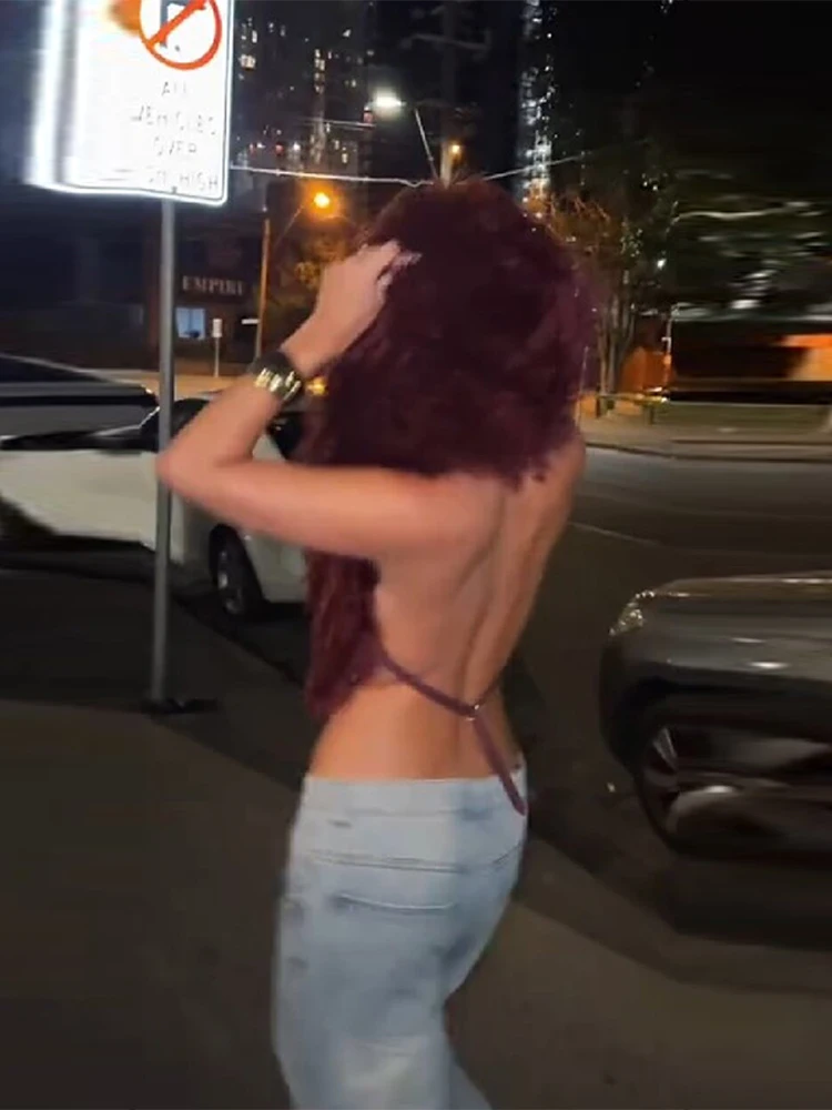 Seksowna bluzka bez pleców z kapturem ze sztucznego futra, wiązana na sznurowadła, z dekoltem w serek, bez rękawów, codzienna kamizelka w kolorze burgundowym, modny nowy strój na imprezę, zimowy.