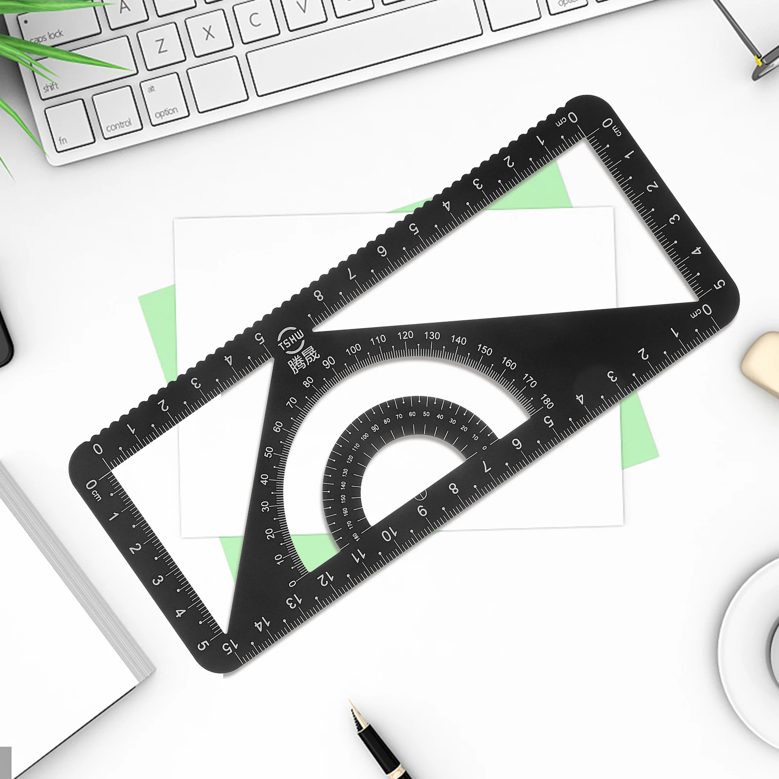 Multipurpose Metal Ruler Triangle Protractor Set Black Aluminum Alloy Measuring Tool Lightweight Portable High Accuracy