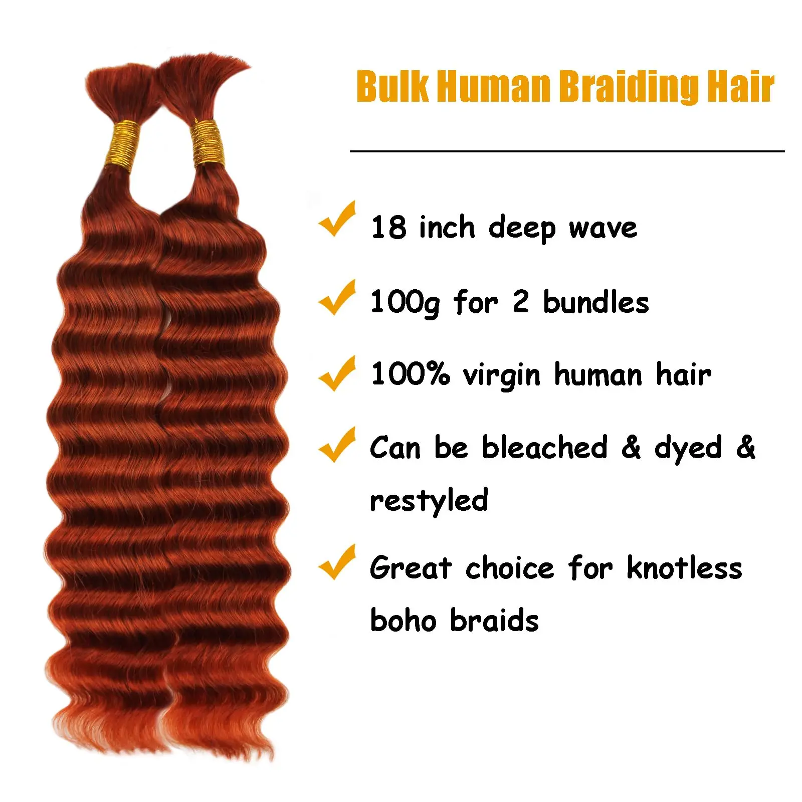 20 Inch Human Braiding Hair 2 Bundle 100g Deep Wave Bulk Human Hair No Weft 12A Brazilian Virgin Curly Human Hair Extensions