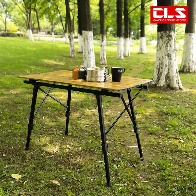 Outdoor Folding Table Wood Grain Aluminum Alloy Egg Roll Table Large Lifting Camping Table Portable Camping Aluminum Plate Table