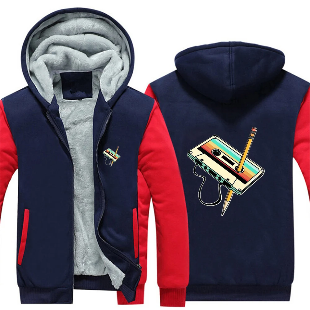 

Мужской кассетный карандаш 80-х годов, винтажный музыкальный свитер с капюшоном и длинными рукавами 80-х годов, толстовки на молнии, теплая однотонная куртка с капюшоном ﻿