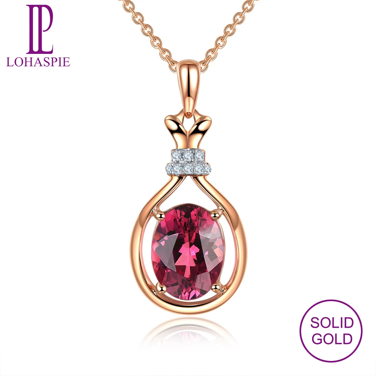 Lohaspie K-Gold Jewelry 18K Au750 Rose Gold Pendant for Women 2.24 Carats Natural Rhodolite Garnet Gemstone For Birthday Gift