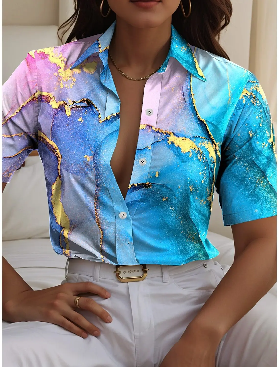 New Summer Tie-dye Fashion Women Shirts Short Sleeve 3D Printed Gradient Street Trend Laides Blouse 3XL Plus Size Casual Shirt