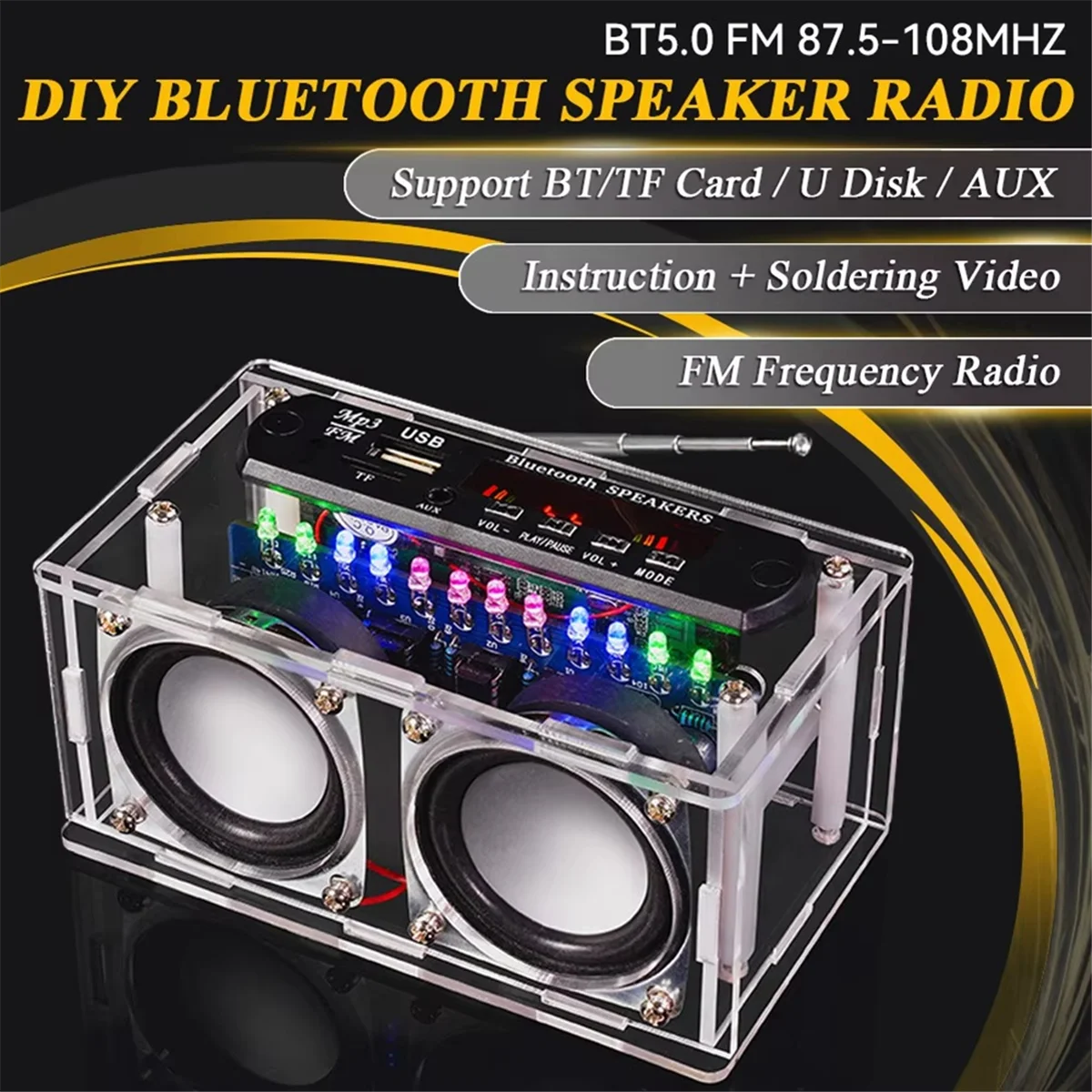 QA88X DIY Kit de Altavoz Bluetooth con Radio FM 85,7-108MHZ DIY proyecto de soldadura práctica Kit electrónico soldadura U disco TF