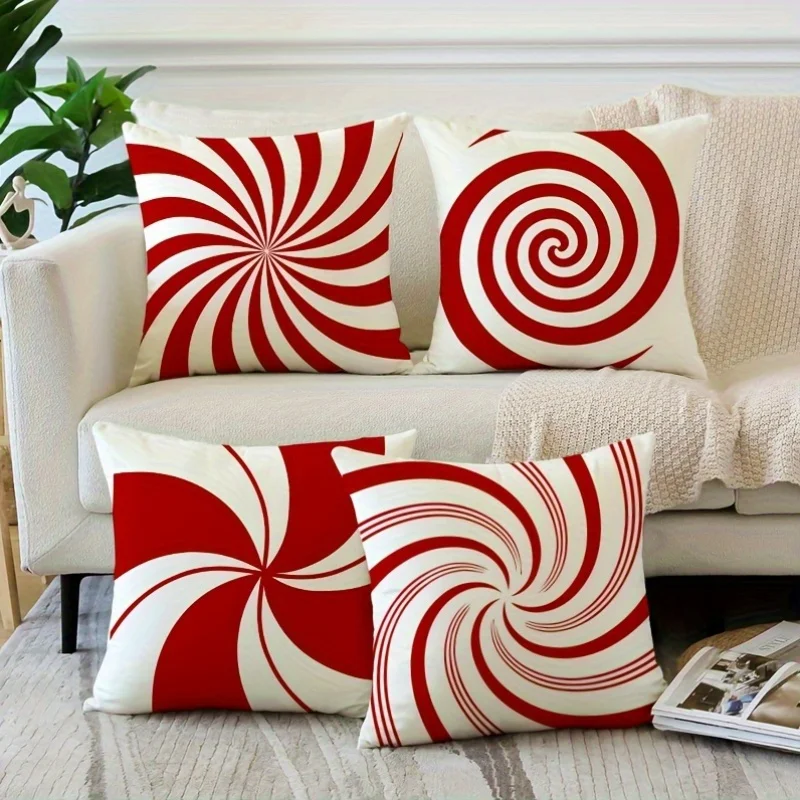 4pcs Red vortex line theme digital printing pillow cover Short plush Suitable living rooms bedrooms sofas throw cushion cover