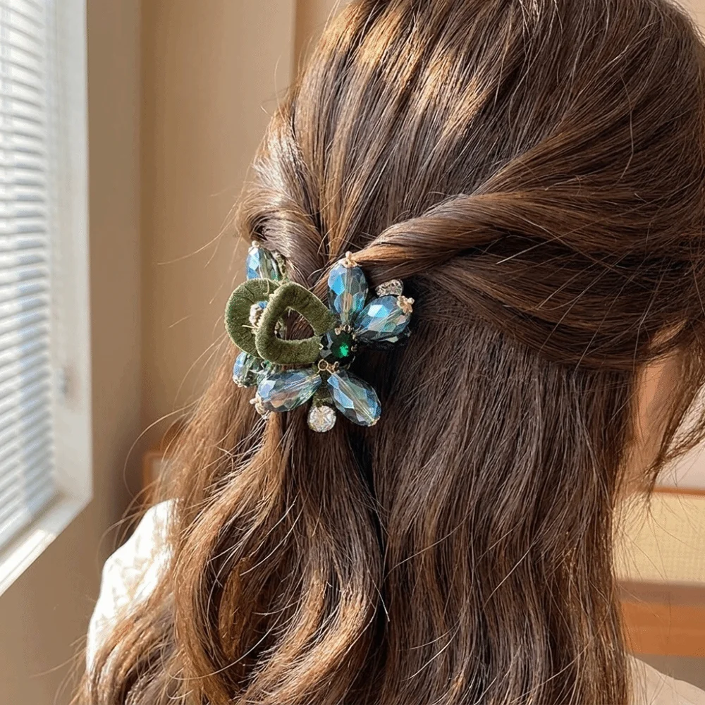 Elegant Alloy Bow Hair Claw Colorful Crystal Luxury Forehead Bangs Clip Exquisite Effortless Non-slip Jaw Clip Daily Use