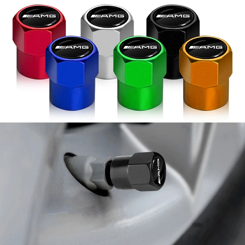 4pcs/Lot Colorful Car Tire Hexagonal Valve Nozzle Cap Stainless Steel For Mercedes Benz AMG V177 W124 W220 W245 W447 W638 W639