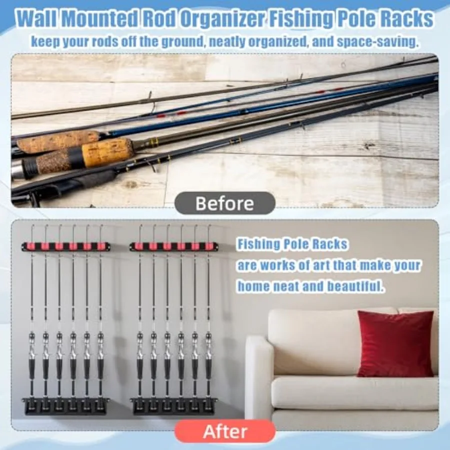 6set Fishing Rod Holders for 18 Garage Fishing Rod Rack Wall Mount Fish Pole Holders for Boat Room Vertical Horizontal Pole Sto view 6