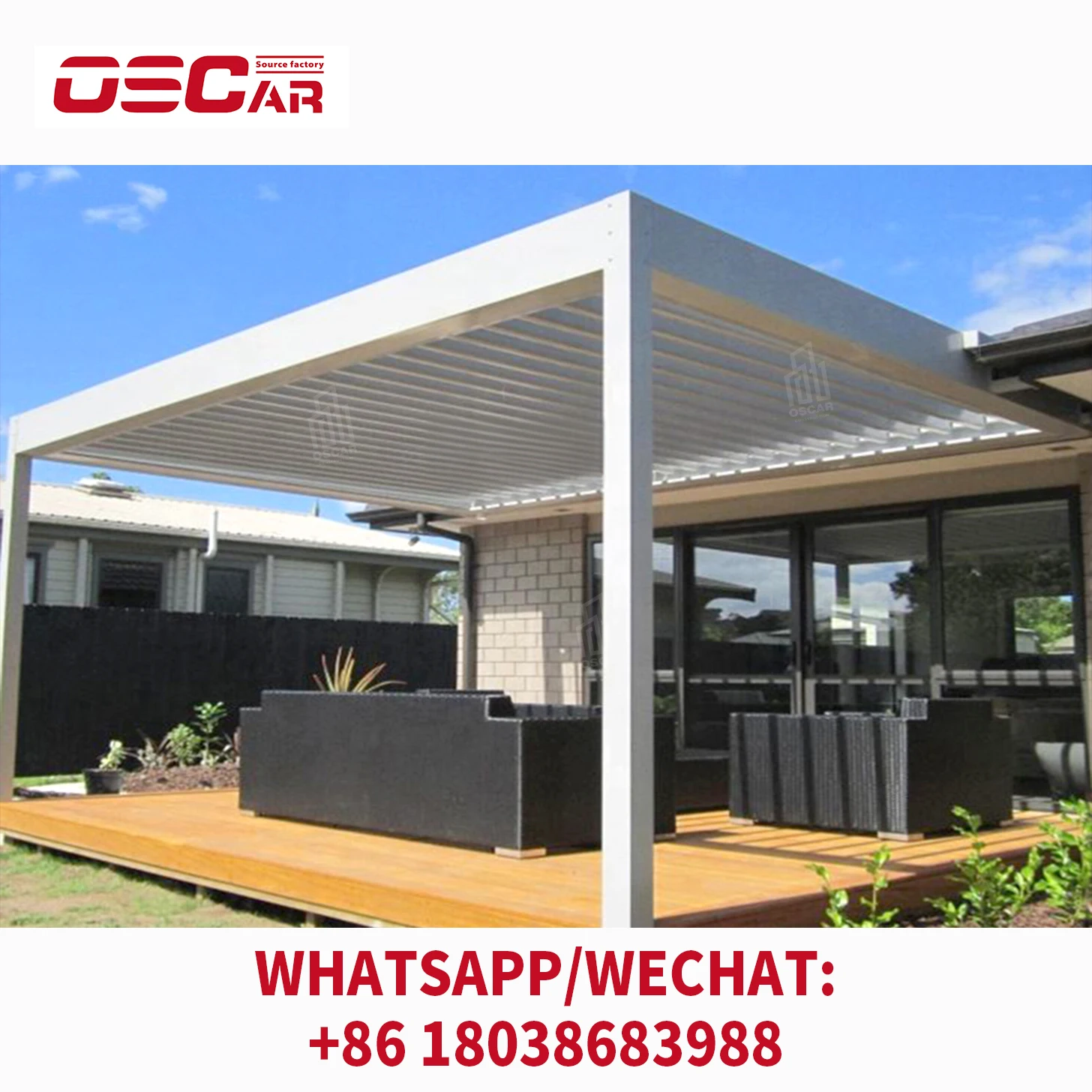 Modern Waterproof manual pergola 3x3m outdoor Motorized electric alaminum louvered bioclimatique pergola gazebo with Led Light