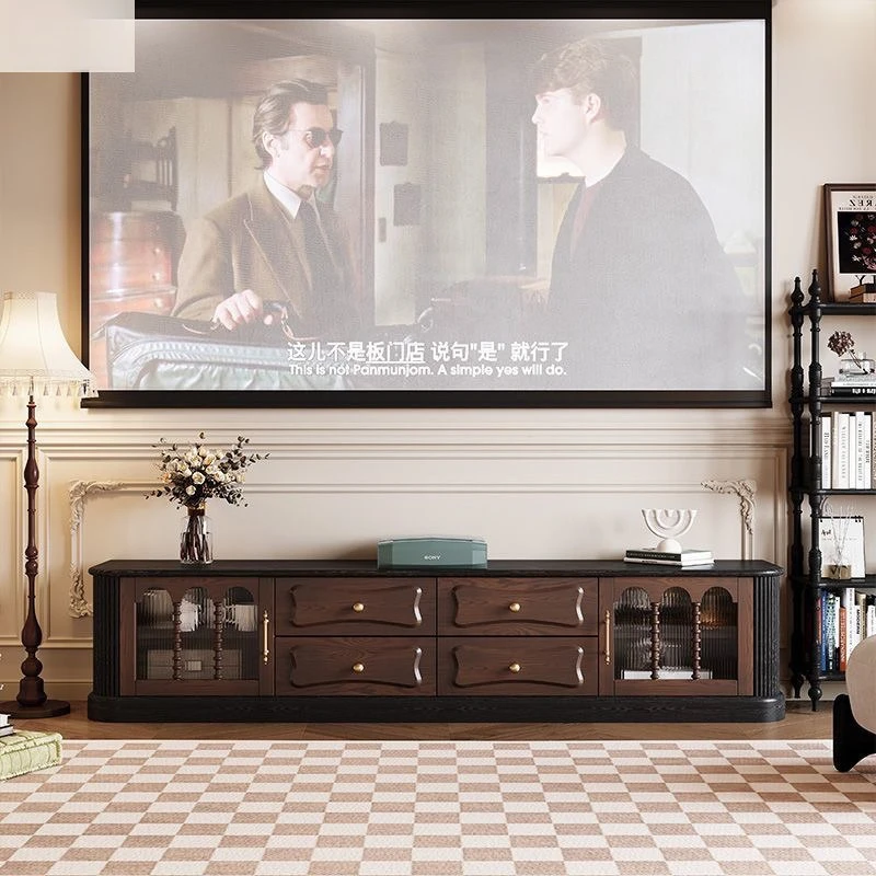 

Solid wood black French retro TV cabinet American small apartment cabinet Internet celebrity cabinet furniture living room home