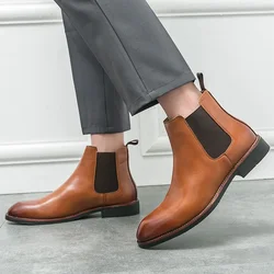 Brand men's Chelsea boots, work shoes, real cowhide handmade boots, wedding, British vintage business dress boots 38-46