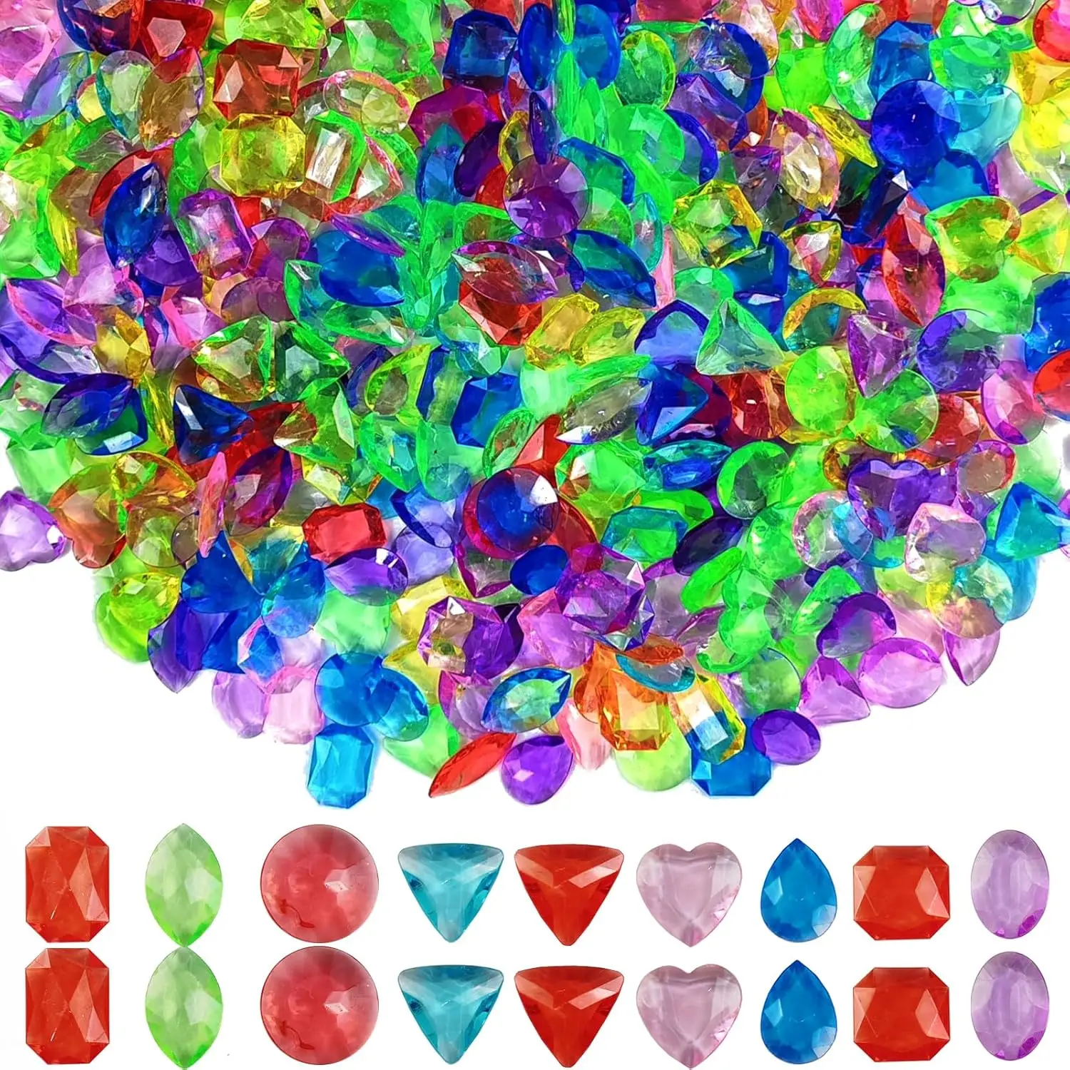 

300PCS Pool Diving Gems Toy Colorful Crystals Pirate Treasure Jewels Acrylic Gems Plastic Diamonds Summer Beach Toy Party Favor