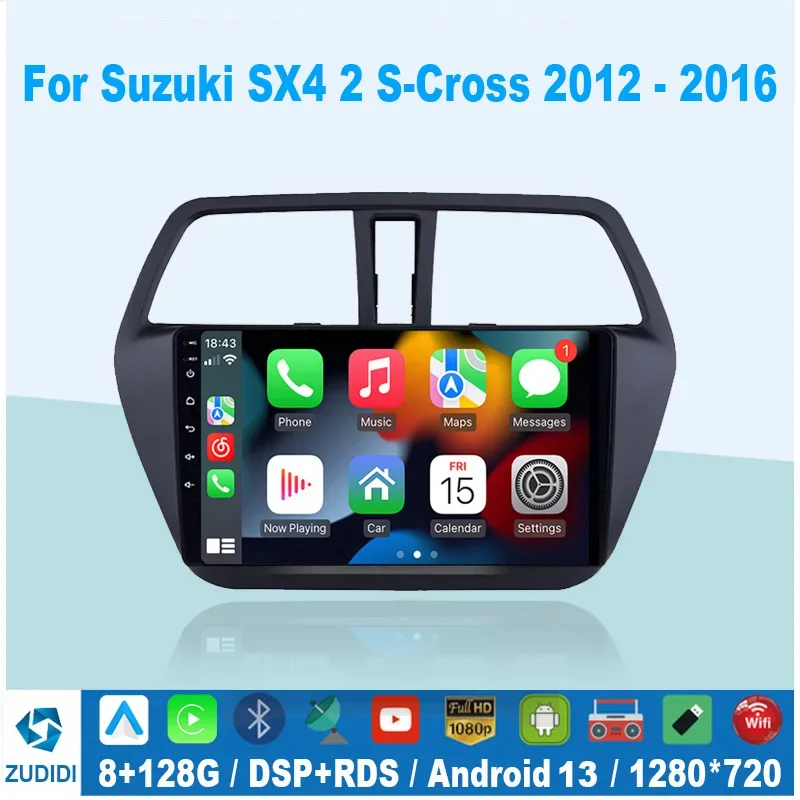 

Автомагнитола для Suzuki SX4 2 S-Cross 2012 - 2016 Android 13, мультимедийный проигрыватель Carplay, автомобильный стерео GPS 2din DSP, головное устройство