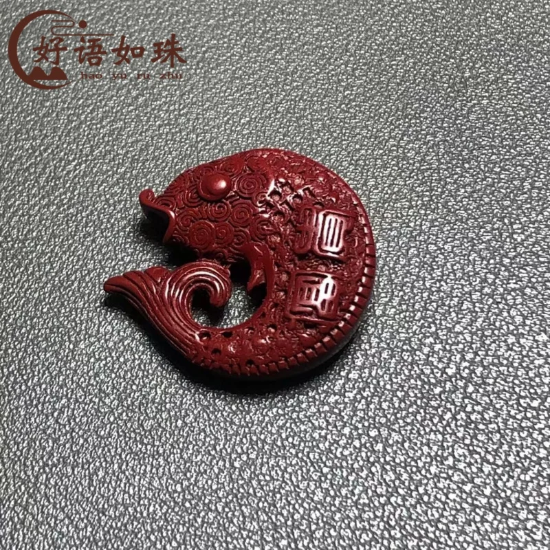 Wholesale Natural Cinnabar Angler Fish Purple Gold Sand Arowana Pendant Ornament for Men and Women Leaping Carp