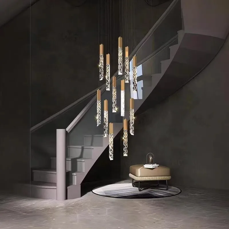 

LED Stair Crystal Chandelier Duplex Loft Spiral Staircase Long Chandelier Modern Creative Villa Living Room Hollow Drop Light