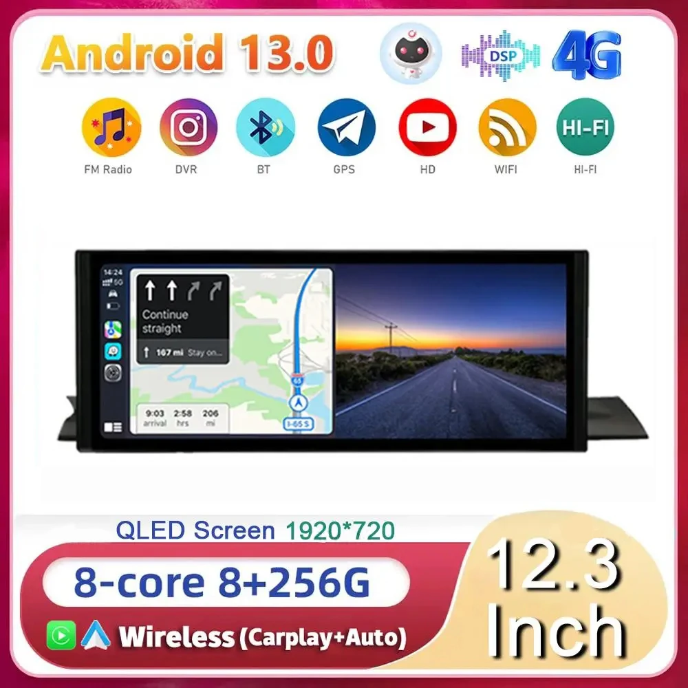 

12.3" Android 13 Wireless Carplay Auto Car Radio For Audi A4L A4 B9 A5 2016-2020 Multimedia Player Stereo WIFI+4G LTE Autoradio