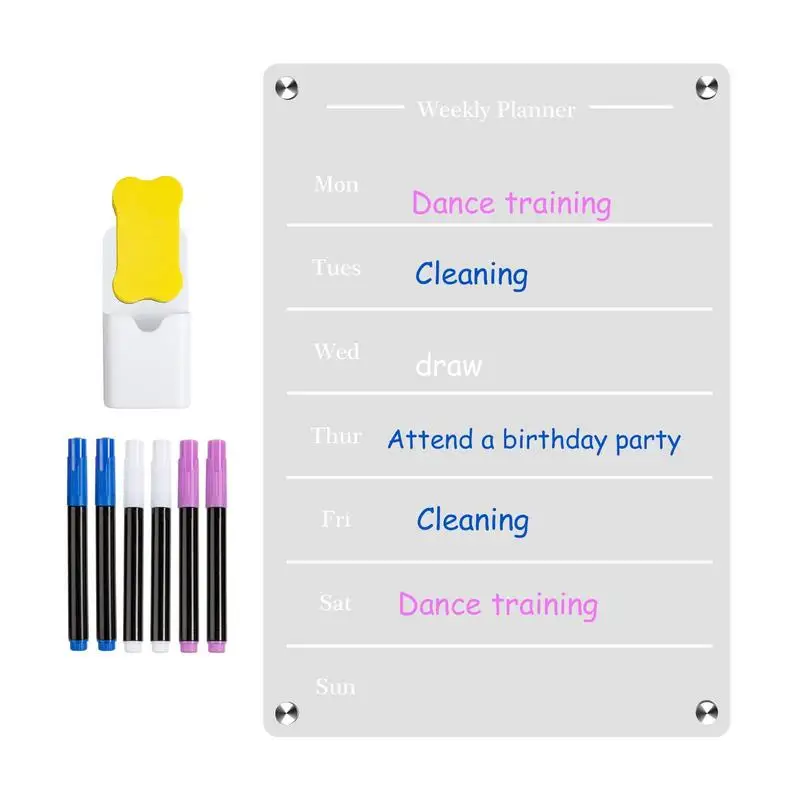 Acrylic Meal Planner Clear Dry Erase Meal Planner Calendar Clear Reminder Planner Board With Eraser And 6 Colors Markers For