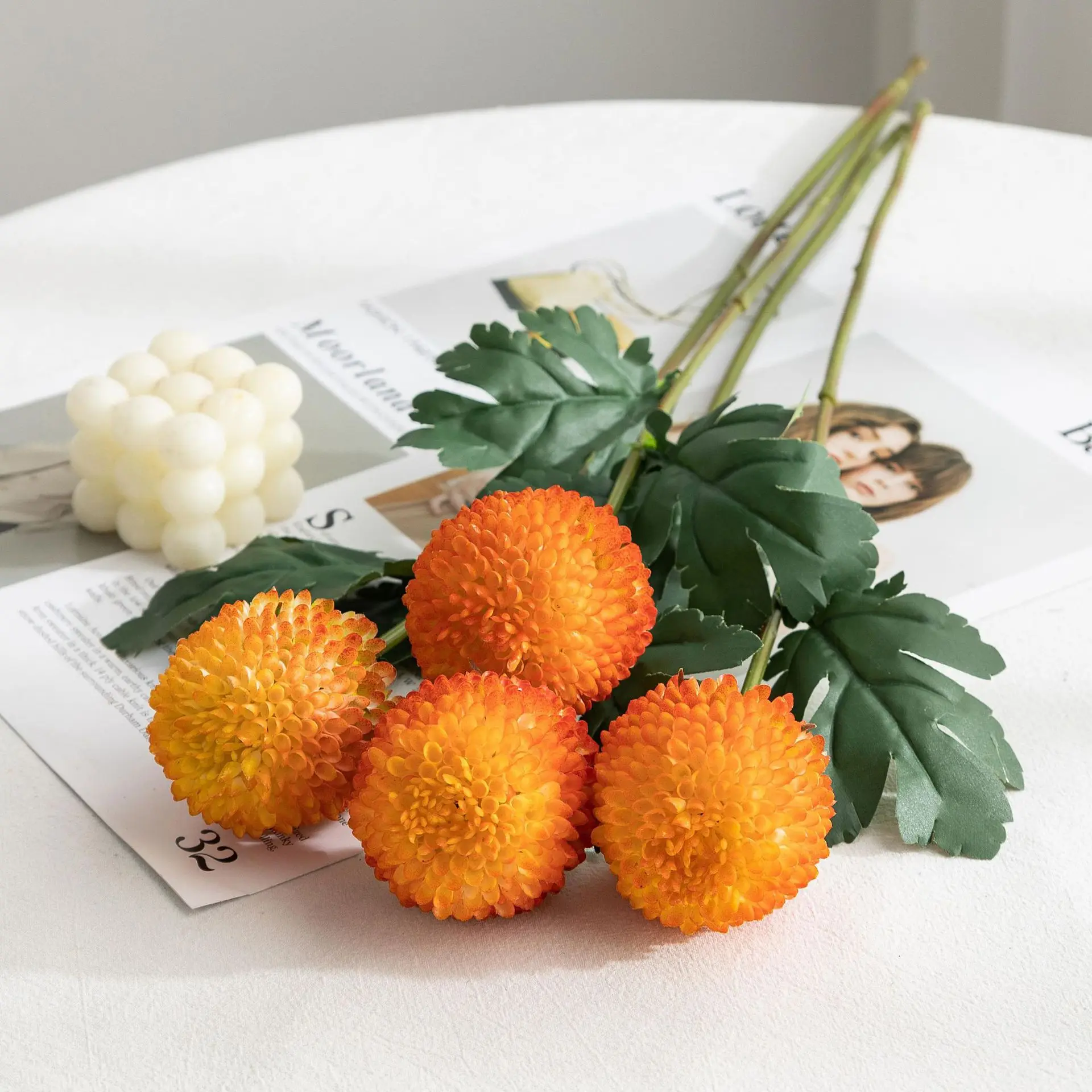Einzelner Stiel Realistische Künstliche Allium-Kugel Gefälschte Chrysanthemenblume für Hochzeitssträuße Heim Garten Büro Dekoration Zubehör – Detail 6