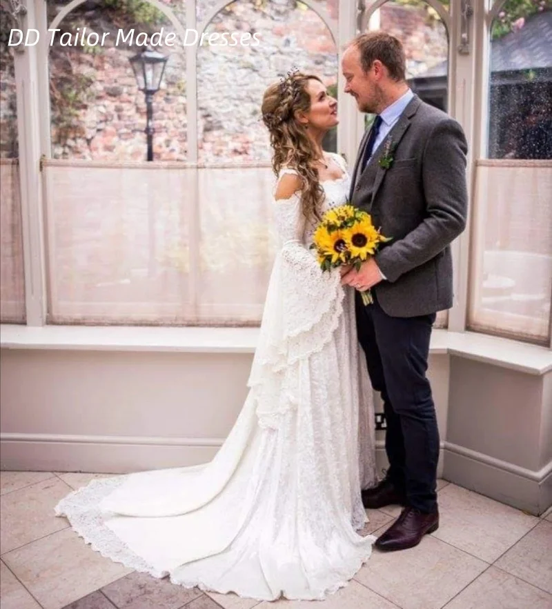 فستان زفاف Medievale Elvish بأكمام مضيئة طويلة من الدانتيل قبل رافالايت زي العرائس مشد عصر النهضة رداء مخصص