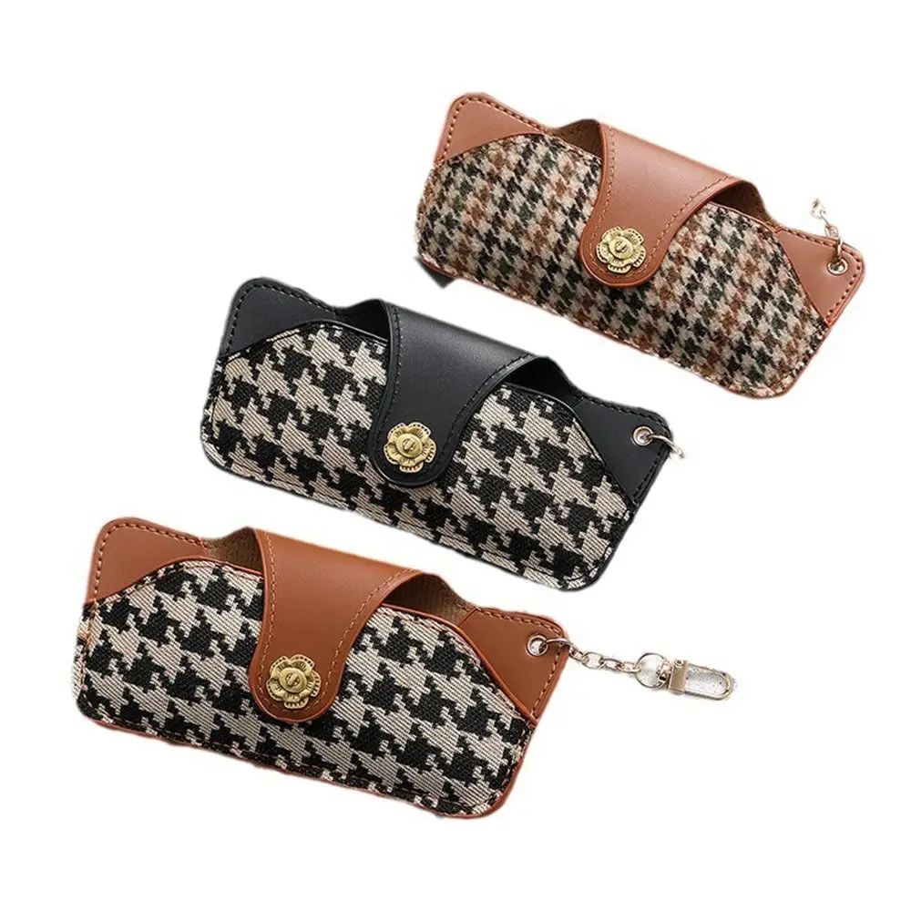 Printing Houndstooth Glasses Bag Korean Style PU Leather Glasses Storage Bag Eyewear Protector Case with Hanging Buckle