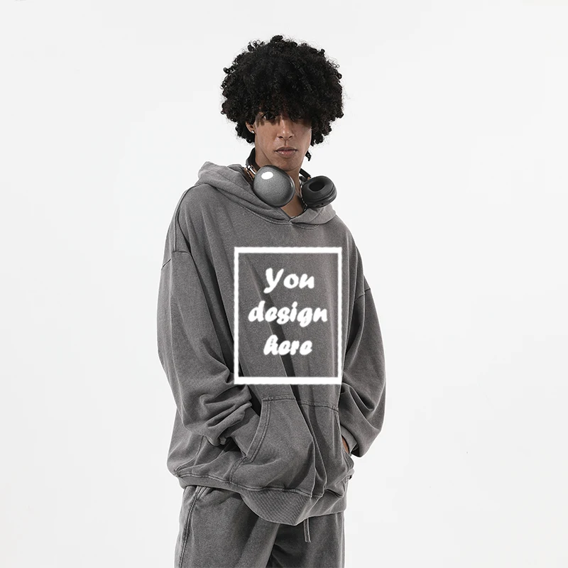 맞춤형 프린트 패턴, 두껍고 따뜻한 드롭 숄더 후드 스웨트셔츠, 남성 착용에 적합합니다.