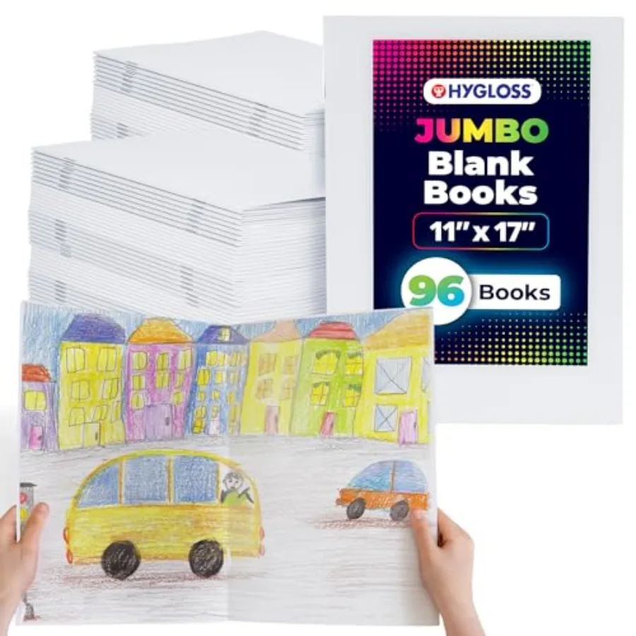 

Blank Books - Bulk 96 Pack 11" x 17" Jumbo White Paperback Blank Books for to Write Stories, Doodle, Arts and Crafts Plain Draw
