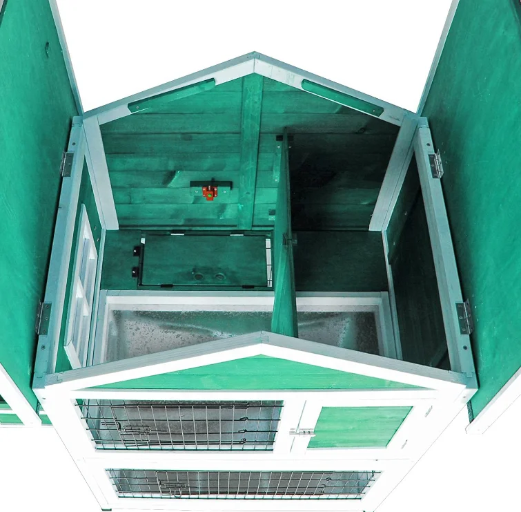 قفص المنزل في الهواء الطلق قفص خنزير غينيا على عجلات الأرنب قفص الحيوانات الأليفة أرنب قفص خشبي مع صينية قابلة للسحب حظيرة الدجاج سقف مقاوم للماء #4